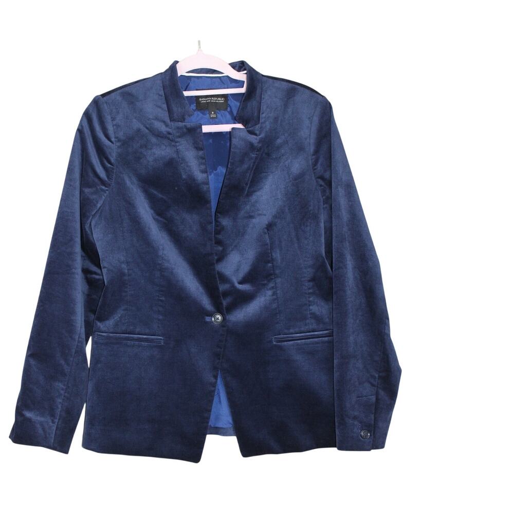 Banana‎ Republic Navy Blue Velvet Long & Lean One Button Stylish Winter Blazer